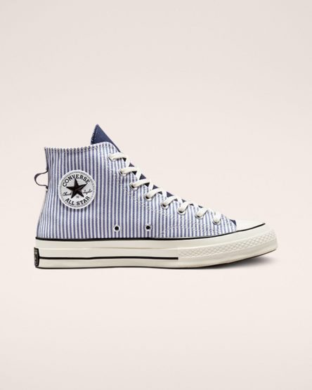 Dámské Boty Vysoké Converse Chuck 70 Crafted Stripe Blankyt Světle Modré Indigo Černé | CZ EOYP42